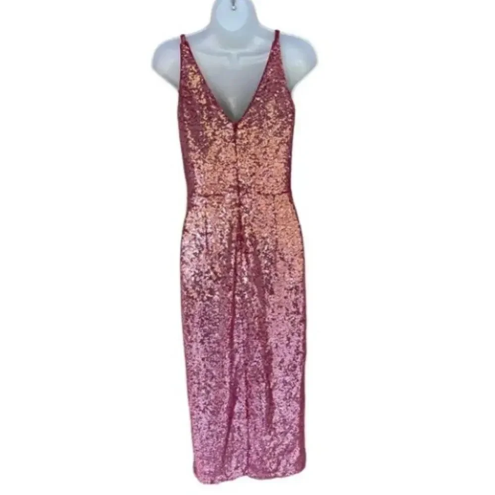 Dress The Population Anita Pink Sequin Midi Wrap Dress Size Small